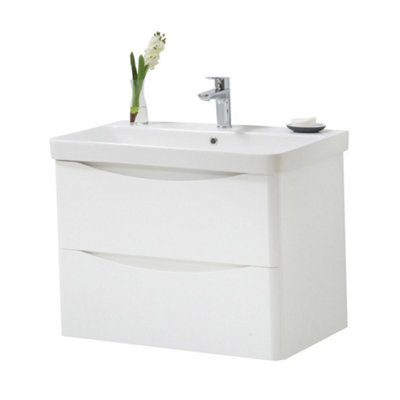 Clifton Bathroom Floor Standing 2-Drawer Vanity Unit With Basin 800mm WideGloss White(Arch)Brassware Not Included from B&Q