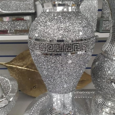 Biznest 40Cm Sparkle Diamond Crushed Crystal Sparkly Silver Mirrored Floor Vase Style 054 from B&Q
