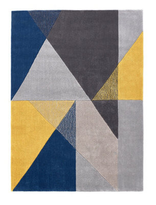 Blue Ochre Geometric RugEasy To Clean RugHandmade Modern Luxurious Rug For Living Room& Dining Room-120Cm X 170Cm from B&Q