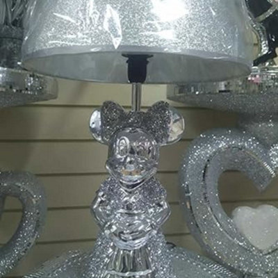 B&Q -  Set Of 2 Mickey & Minnie Mouse Lamp With Shade Crushed Diamond Crystal Sparkly Silver Mirror
