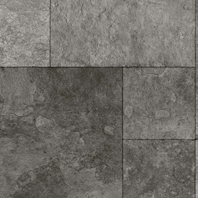  - Grey Tile Effect Vinyl Flooring For LivingroomKitchen2.7mm Thick Cushion Backed Vinyl Sheet-2M(6'6") X 2M(6'6")-4M²