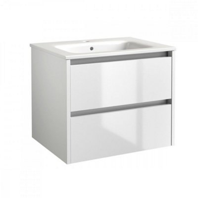 Clifton Bathroom 2-Drawer Wall Hung Vanity Unit With Basin 600mm WideWhite(Urban)Brassware Not Included from B&Q