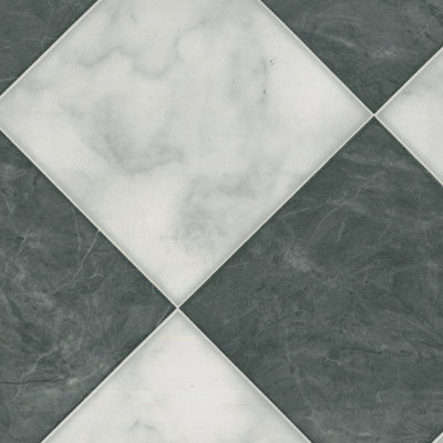  - Black & White Marble Effect Anti-Slip Vinyl Flooring For LivingroomKitchen2mm Cushion Backed Vinyl-2M(6'6") X 4M(13'1")-8M²