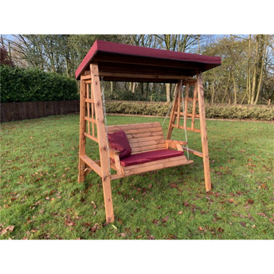 B&Q -  Traditional Brighton Two Seater Swing With 1 X Bench Cushion Burgundy & 1 X Scatter Cushion Burgundy