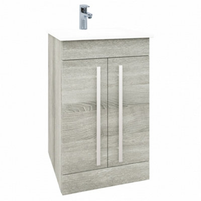 Clifton Bathroom 2-Door Floor Standing Vanity Unit With Mid Depth Ceramic Basin 500mm WideSilver Oak Brassware Not Included from B&Q