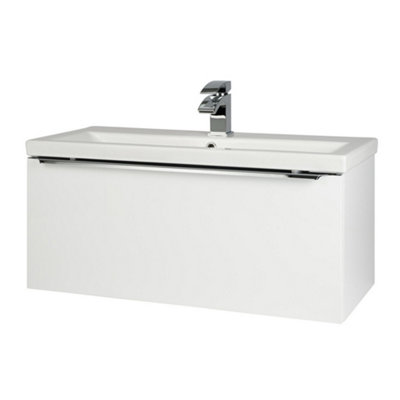 Clifton 800mm Gloss White Wall Bathroom Mounted Vanity Unit And Basin (Central)Brassware Not Included from B&Q