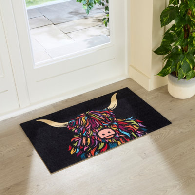 B&Q -  Highland Cow Indoor Washable Doormat 80X50Cm