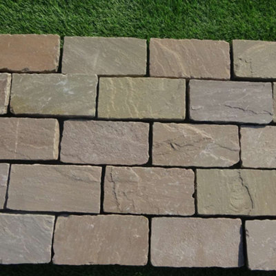 B&Q -  Raj Green Riven Sandstone Block 100X200mm ,pack Of 200Natural Stone For Garden Paths,driveway,patio Features And Outdoor Designs