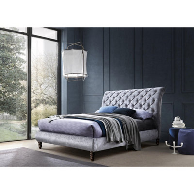 TL Beds Velvet Fabric Grey Bed FrameDouble 4Ft 6" from B&Q
