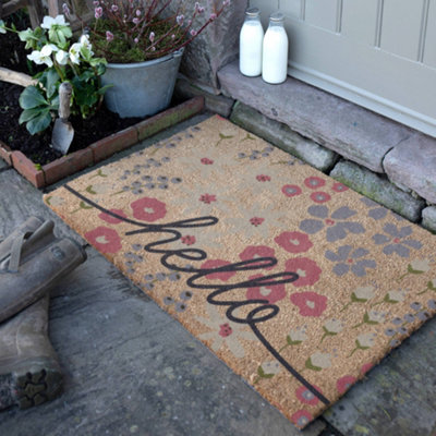 B&Q -  Hello Scribbly Floral Doormat (90 X 60Cm)