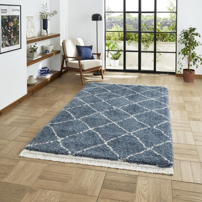 Blue Teal Geometric Shaggy RugStain-Resistant 45mm Thick Modern Rug For BedroomLiving& Dining Room-200Cm X 290Cm from B&Q