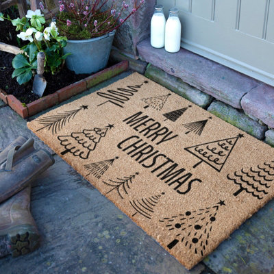 Artsy Doormats Merry Christmas Tree Pattern Coir Doormat (90 X 60Cm) from B&Q