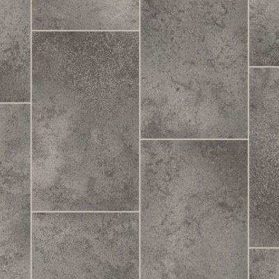  - Grey Stone Effect Vinyl Flooring For LivingroomKitchen2.8mm Thick Cushion Backed Vinyl Sheet-2M(6'6") X 2M(6'6")-4M²