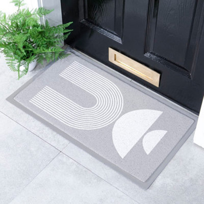 Native Natural Grey Half Moon Abstract Indoor & Outdoor Doormat70X40Cm from B&Q
