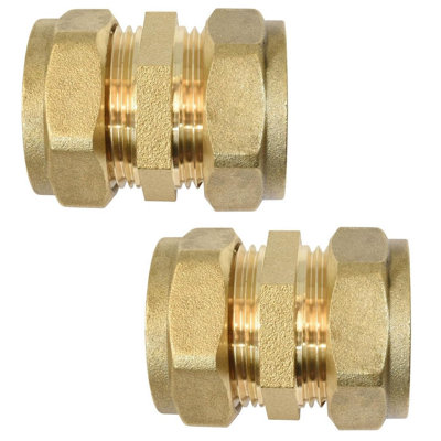 hep Online 22mm Brass Compression Coupler Wras & Bs Approved For Hot & Cold Water  (Pack Of 2) from B&Q