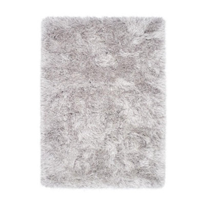 Silver Shaggy RugAnti-Shed Plain RugModern Luxurious Rug For BedroomLiving Room& Dining Room-120Cm X 170Cm from B&Q