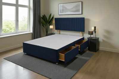 B&Q -  Emily Navy Plush 4Ft Divan Bed Base With 2 Drawers & HeadboardSmall Double