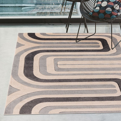 Cream Grey Abstract 13mm Thick Stain-Resistant Rug For BedroomDining RoomEasy To Clean Modern Rug-120Cm X 170Cm from B&Q