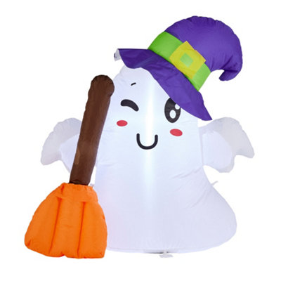 So 106Cm Halloween Inflatable Ghost With Witch Hat Purple