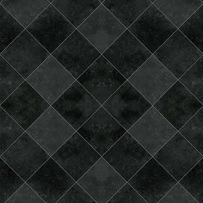  - Black Modern Tile Effect Anti-Slip Vinyl Flooring For Bathroom& Kitchen2.0mm Thick Vinyl Sheet-4M(13'1") X 4M(13'1")-16M²