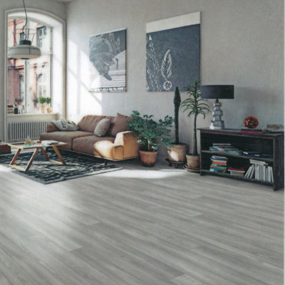 B&Q Grey Modern Wood Effect Anti-Slip Vinyl Flooring For Home, Shops, Offices, 2.8Mm Thick Vinyl Sheet-1M(3'3") X 3M(9'9")-3M²