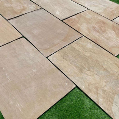 Stonewise Rippon Buff Riven Sandstone Paving Slabs 600X900mm Indian Natural Stone For Outdoor Garden And Patio Landscaping,pack Of 5 from B&Q