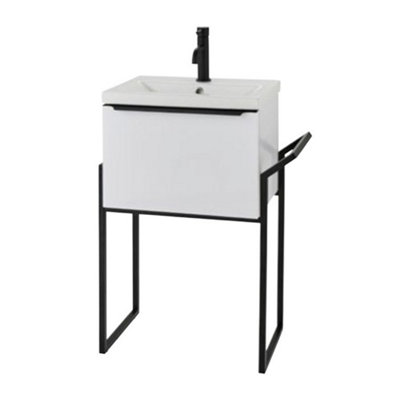 Clifton Bathroom 500mm Wall Mounted Drawer UnitCeramic Basin & Frame  White Gloss(Central)Brassware Not Included from B&Q