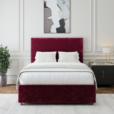 B&Q -  Aubergine Chenille 4 Drawer Divan Base And Plain Headboard Super King
