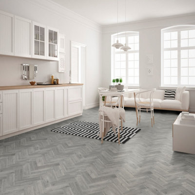  - 109M Mayfair Grey Wood Effect Anti-Slip Vinyl Flooring For KitchenBathroom2.3mm Thick Foam Backed-1M(3'3") X 2M(6'6")-2M²