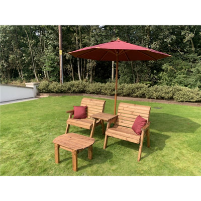 B&Q -  Grand Twin Straight With Coffee Table2 X Scatter Cushion Burgundy & 1 X Parasol Burgundy & Base