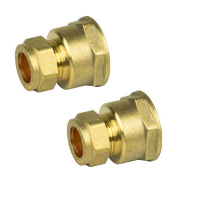 hep Online 15mm Compression By 3/4" Bsp Brass Female Iron Coupler Straight Adaptors 15mm X 3/4" Bsp Female (Pack Of 2) from B&Q