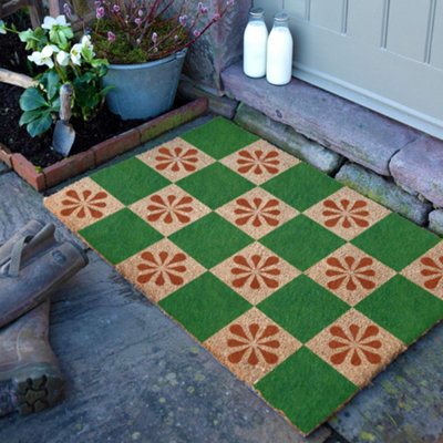 Artsy Doormats Green Petal Checkerboard Doormat (90 X 60Cm) from B&Q