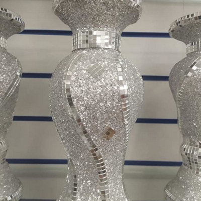 Biznest 30Cm Sparkle Diamond Crushed Crystal Sparkly Silver Mirrored Floor Vase Style 055 from B&Q