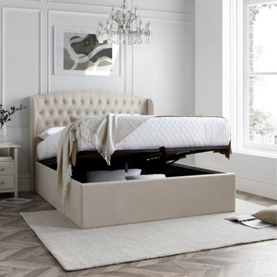 B&Q -  Warwick Natural Velvet Ottoman Bed And Memory Maestro Memory Foam Mattress Double