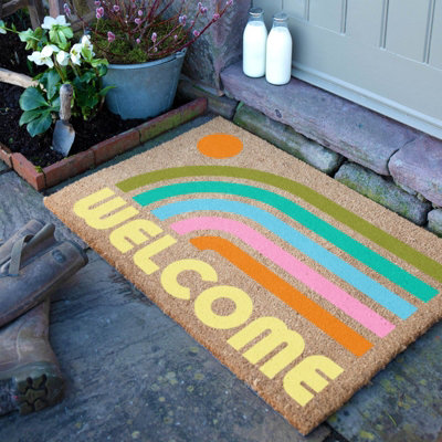 Artsy Doormats Elizabeth Olwen Welcome Rainbow Coir Doormat (90X60Cm) from B&Q