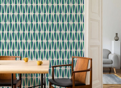 B&Q -  Eco-Friendly Green Retro Teardrop Wallpaper