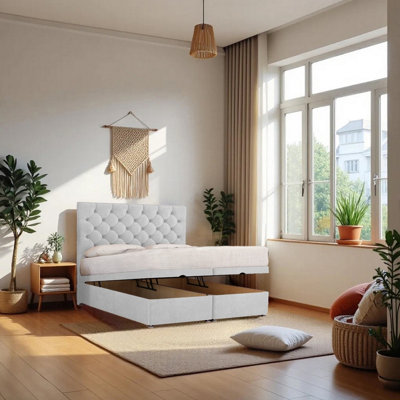 B&Q -  End Opening Ottoman Bed Silver Plush 2Ft6  With Mattress & 24"headboardSmall Single