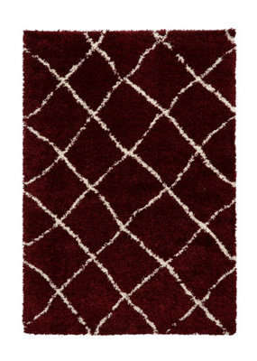Modern RugRed Cream Shaggy Rug45mm Thick Moroccan RugGeometric Rug For Bedroom& Dining Room-120Cm X 170Cm from B&Q
