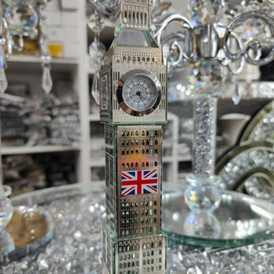 Biznest London Big Ben Crystal Clock Table Shelf Showpiece Souvenir Gift Tabletop Desktop Home Decorative Ornament (Silver) from B&Q