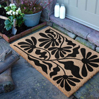 Artsy Doormats Black Quirky Floral Pattern Doormat (90 X 60Cm) from B&Q