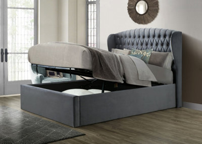 Bedmaster Grey Warwick Velvet Ottoman Bed And Majestic 1000 Pocket Sprung Mattress Double 30Cm