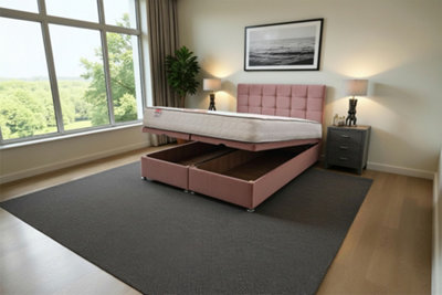Knight Sleep Cubed Ottoman Bed Plush 4Ft6 With Mattress & 24"Headboard - Double Pink