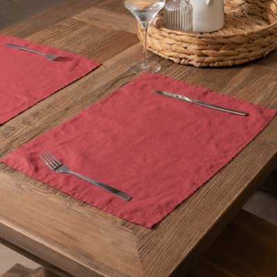 Native Natural Brick Red Set Of 4 100% Linen Placemats from B&Q