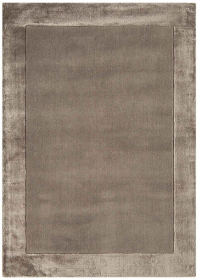 B&Q Handmade Modern Rug, Taupe Rug For Bedroom, & Living Room, Bordered Handmade Dining Room Rug, Wool Rug-80Cm X 150Cm