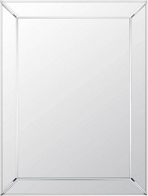 Biznest 60X80Cm Frameless Mirrored Border Bevelled Glass Mirror Silver Modern & Stylish With Contemporary Rectangular Edges from B&Q