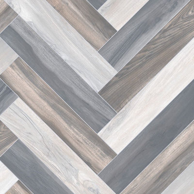  - Anti-Slip Grey Wood Effect Herringbone Vinyl Flooring For LivingroomKitchen2mm Thick Vinyl Sheet -4M(13'1") X 3M(9'9")-12M²