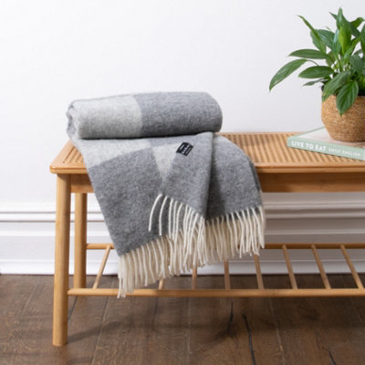 Native Natural Checkerboard Grey Wool Blanket from B&Q
