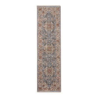 Blue Brown Terracotta Traditional Abstract Bordered 10mm Pile Rug For BedroomLiving Room& Dining Room-80Cm X 300Cm (Runner) from B&Q