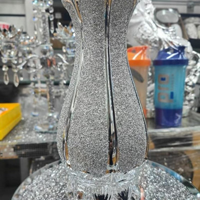 Biznest 25Cm New Unique Silver Pot Glittery Mirror Decorated Vase Round Carved Style from B&Q