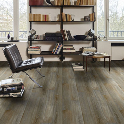  - Anti-Slip Brown Wood Effect Vinyl Flooring For LivingroomKitchen2mm Textile Backing Vinyl Sheet-5M(16'4") X 4M(13'1")-20M²
